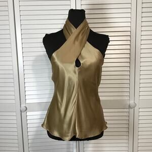 NWOT Forenza Vintage Gold Luxury Silk Charmeuse Draping Halter Blouse 12